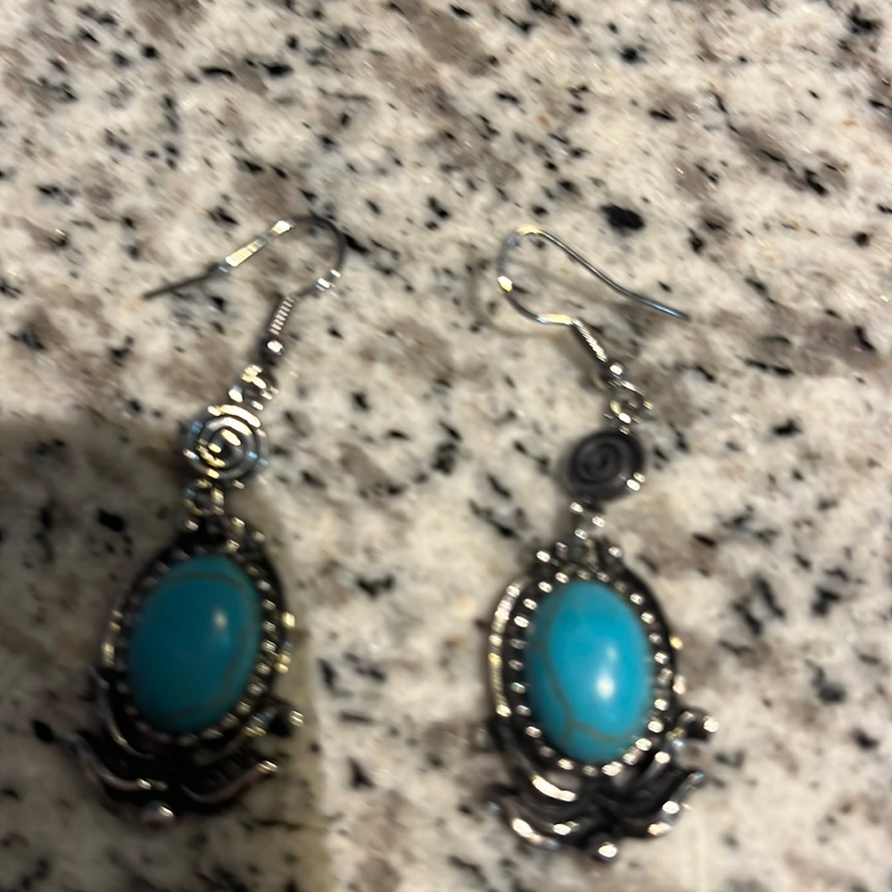 Vintage Turquoise silver earrings .